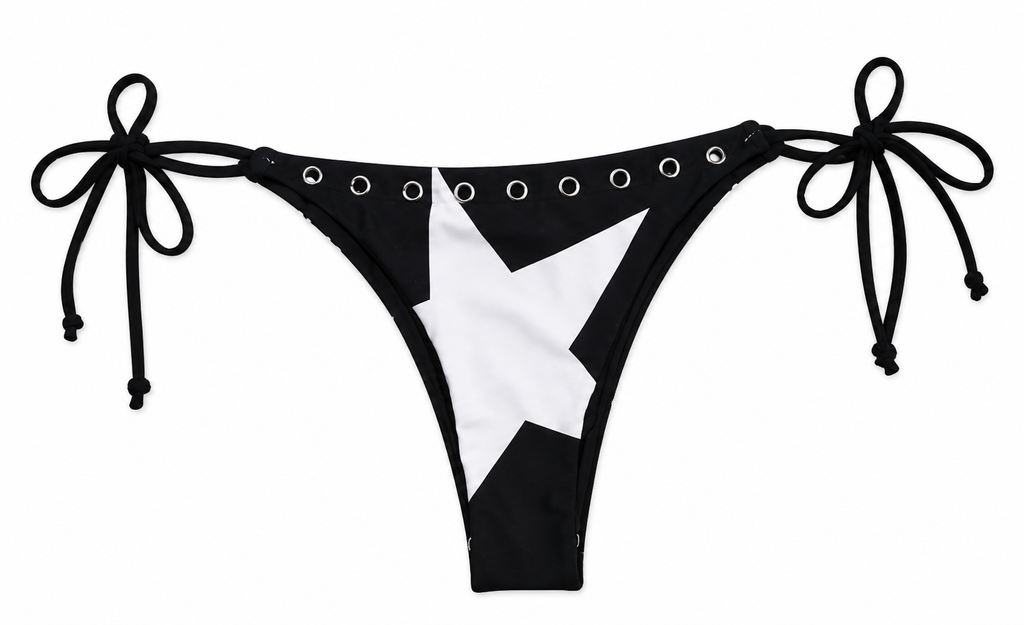 The Stargazing Bikini Bottom - black with white star detail and tie sides