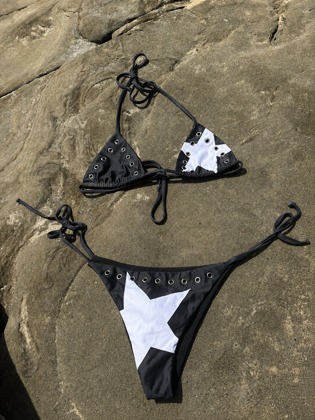 The Stargazing Bikini - black and white star bikini set on rocks