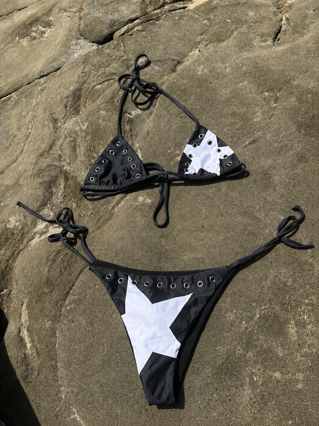 The Stargazing Bikini - black and white star bikini set on rocks