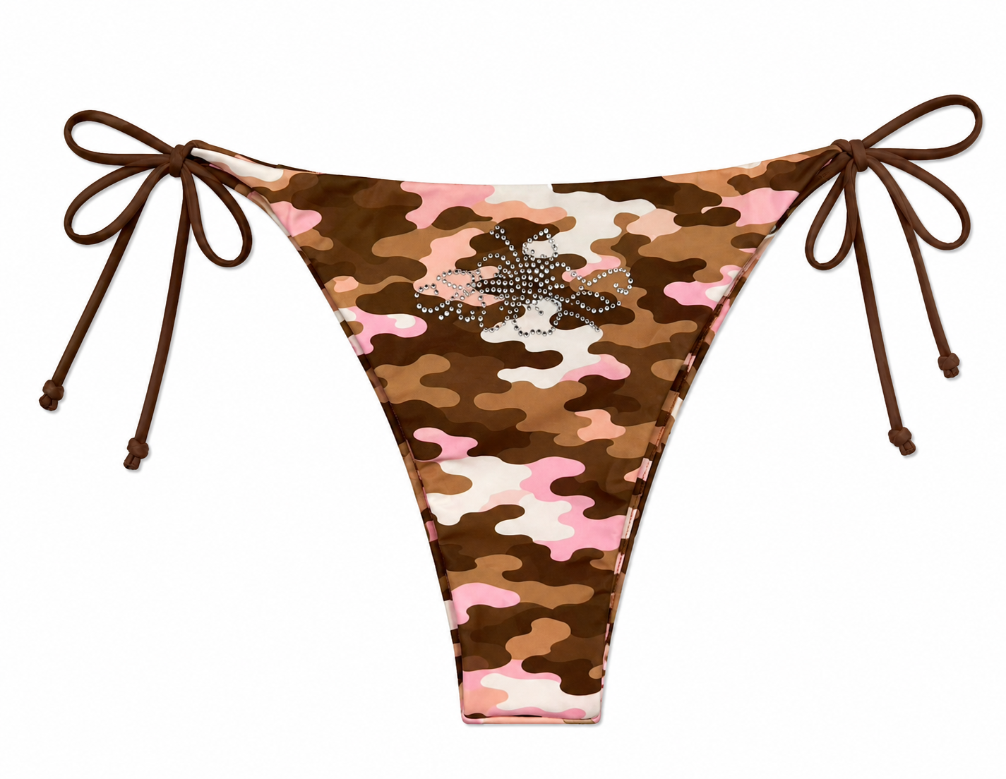 The Sugar Camo Bikini Bottom - pink camo with rhinestone flower detail