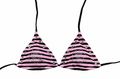 The Amour Bikini - pink and black striped triangle top with rhinestone detail